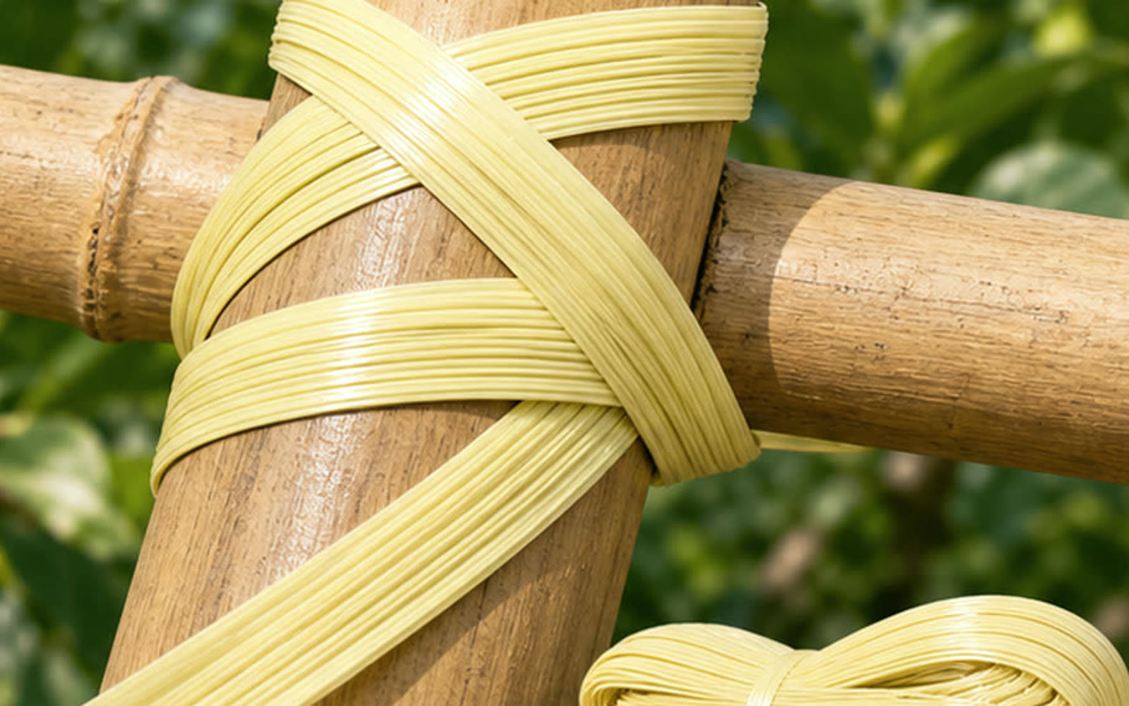 Orchard binding twine on bamboo support